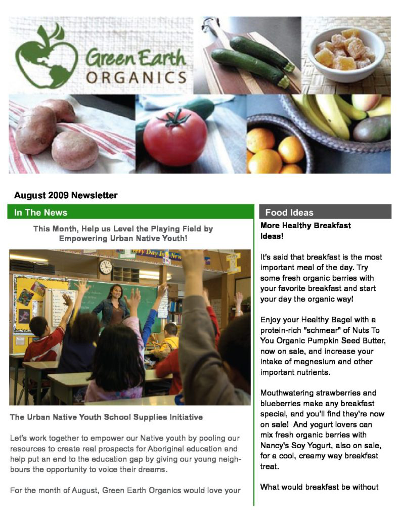 E-newsletter for Green Earth Organics by CopywriterJulie Boton