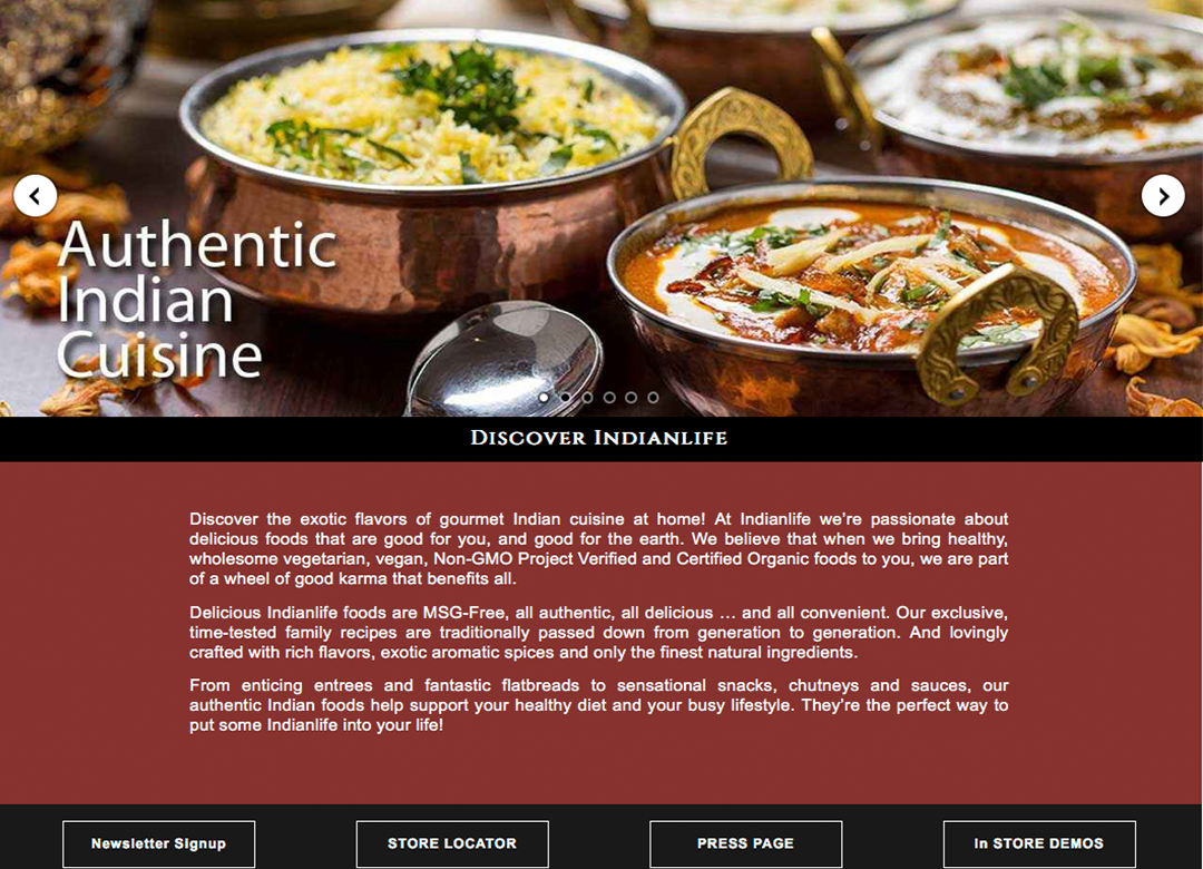 Julie Boton website copy for Indianlife Food Corp.